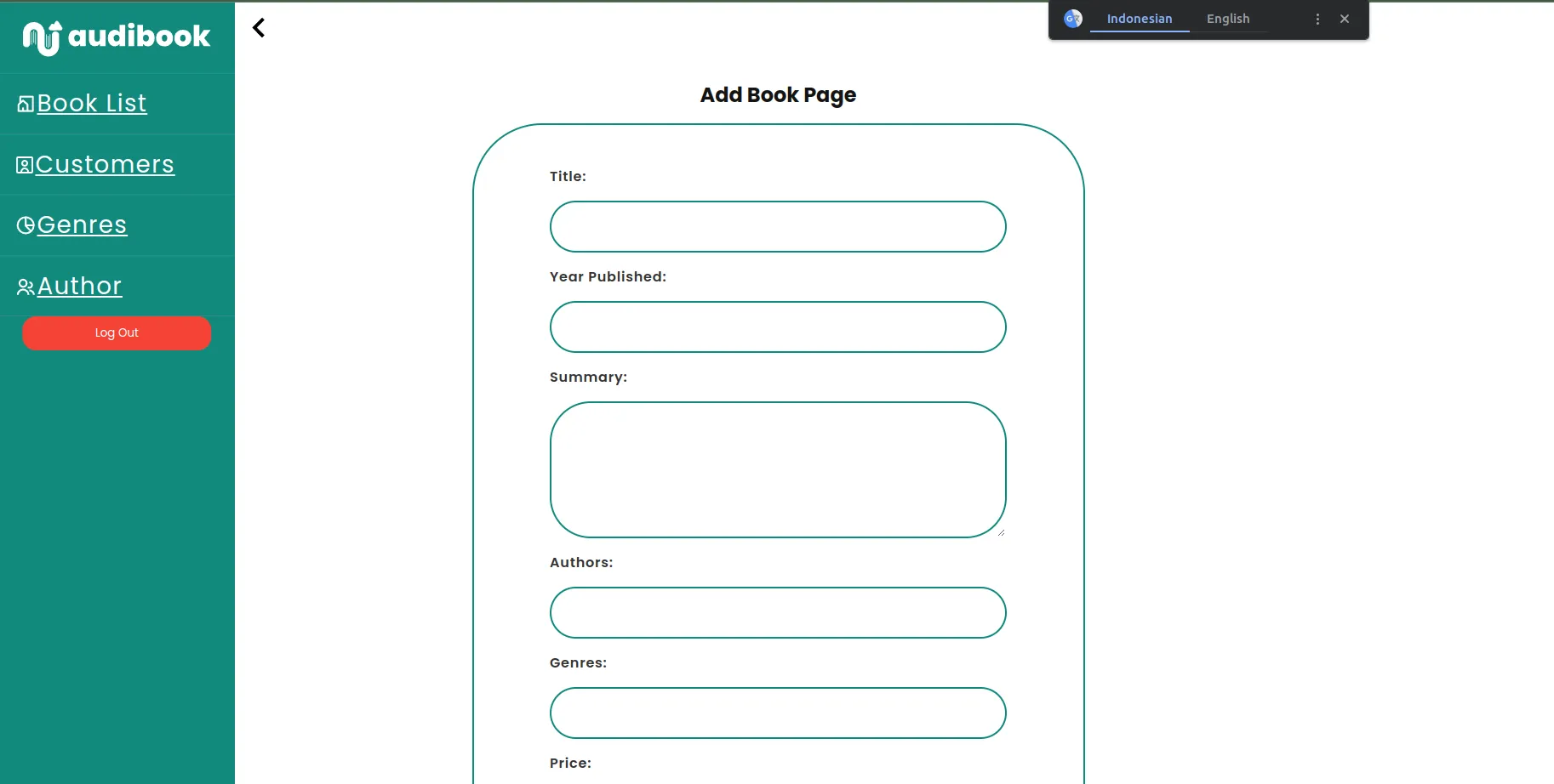 Audibook Monolithic App - Add Book