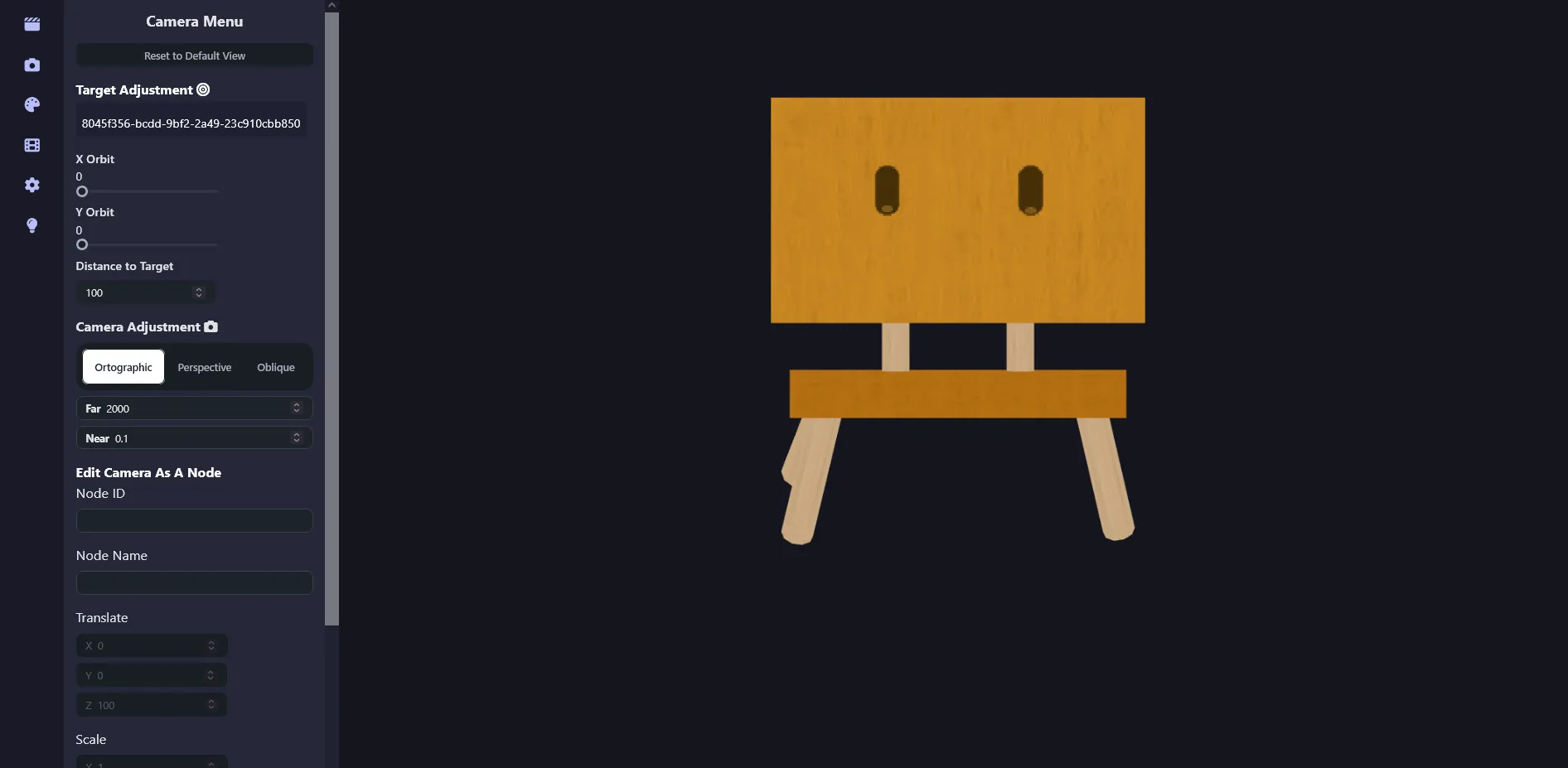 Screenshot of WebGL 3D Editor - Camera Orthographic Projection