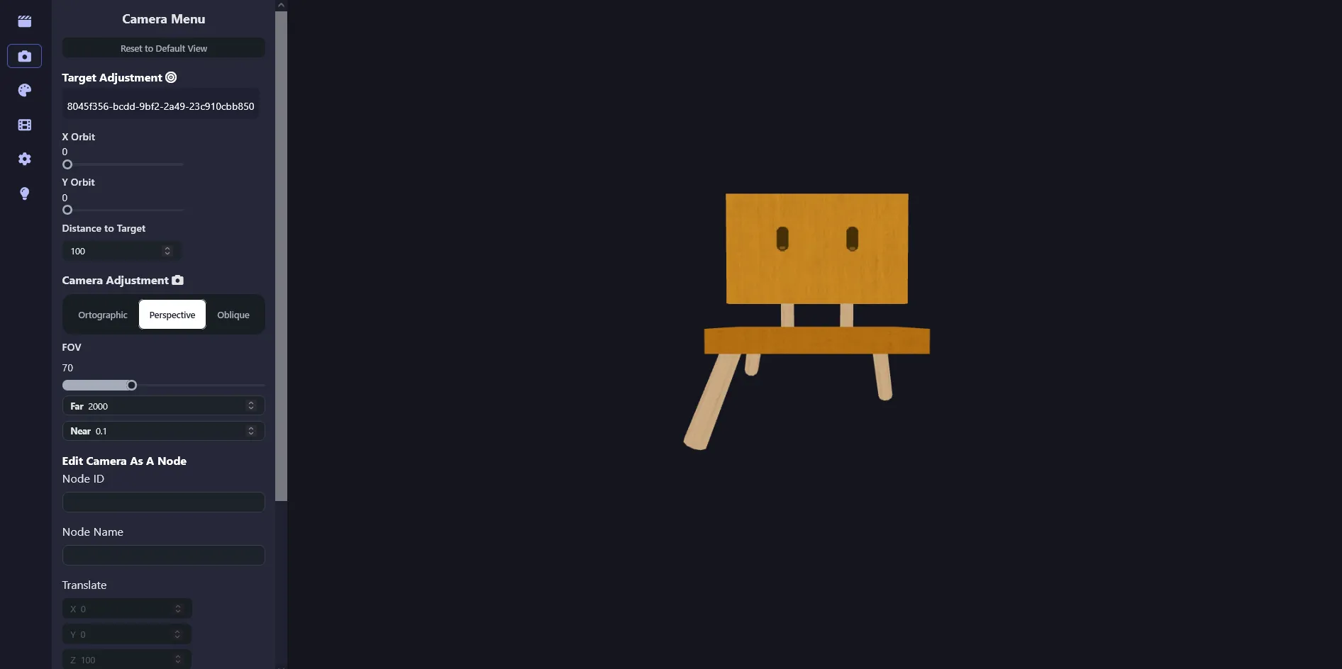 Screenshot of WebGL 3D Editor - Camera Perspective Projection