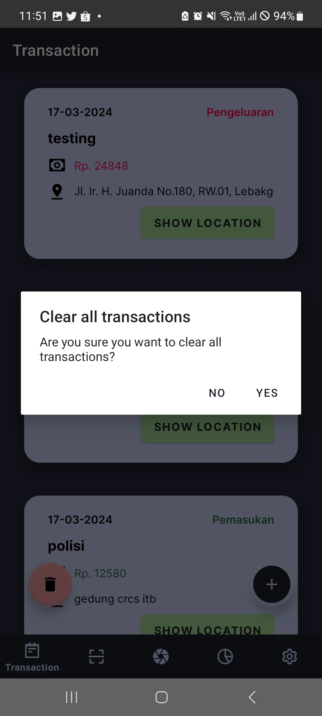 Clear Transaction