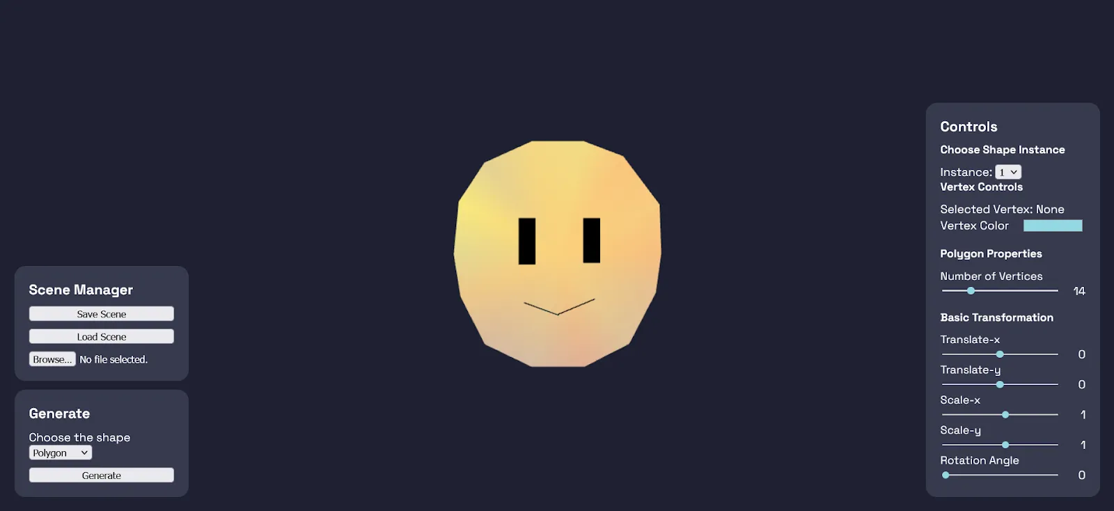 Screenshot of WebGL 2D Editor - Smile Scene